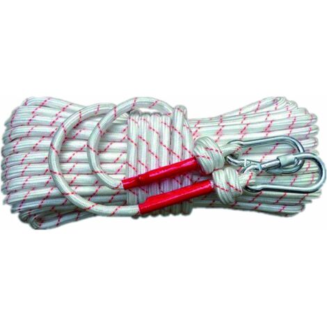Corde D'escalade Robuste 10 M - Diamètre 9 Mm Nylon | Résistance 800 Kg | Avec 2 Mousquetons | Pour Travail En Hauteur, Secours, Loisirs