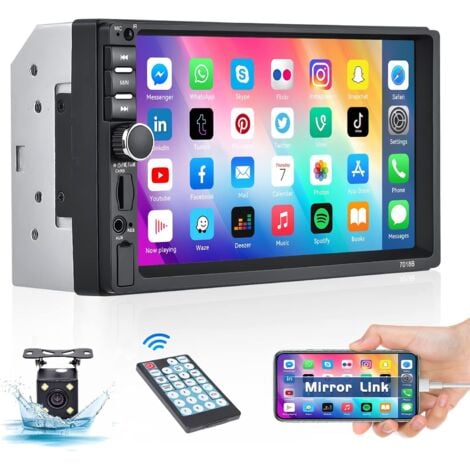 2 DIN Autoradio Wired Mirror Link FM, Bluetooth, Écran Tactile 7" Poste Radio Voiture Caméra de Recul, USB Charge AUX Con Pomo