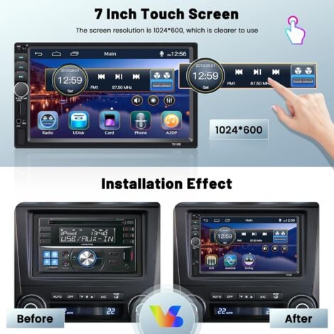2 DIN Autoradio Wired Mirror Link FM, Bluetooth, Écran Tactile 7" Poste Radio Voiture Caméra de Recul, USB Charge AUX Con Pomo