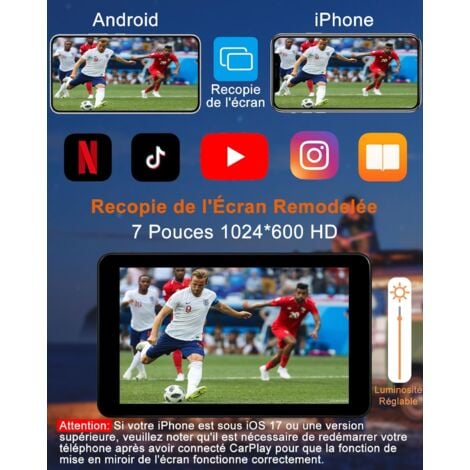 CarPlay Voiture, Portable CarPlay & Android Auto sans Fil avec 1080P Caméra de Recul, Stéréo de Voiture 7 Pouces IPS Écran Tactile avec Navigation, Assistant Vocal, Bluetooth, FM, Mirror Link