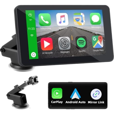 Carplay Voiture pour sans Fil Carplay & Android Auto, 7 Pouces Ecran Carplay Voiture, Drive Buddy Carplay, Autoradio Portable avec Bluetooth, Mirrorlink, GPS Navigation, Assistant Vocal, FM, AUX