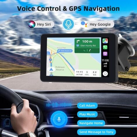 Carplay Voiture pour sans Fil Carplay & Android Auto, 7 Pouces Ecran Carplay Voiture, Drive Buddy Carplay, Autoradio Portable avec Bluetooth, Mirrorlink, GPS Navigation, Assistant Vocal, FM, AUX
