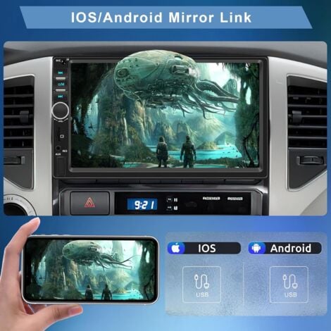 Apple Carplay Autoradio 2 Din avec Android Auto Bluetooth Mains Libres 7 Pouces ÉcranTactile Autoradio avec Mirror Link FM/USB/AUX/EQ/TF Commandes au Volant + Caméra de Recul Microphone Télécommande