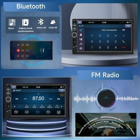 Apple Carplay Autoradio 2 Din avec Android Auto Bluetooth Mains Libres 7 Pouces ÉcranTactile Autoradio avec Mirror Link FM/USB/AUX/EQ/TF Commandes au Volant + Caméra de Recul Microphone Télécommande