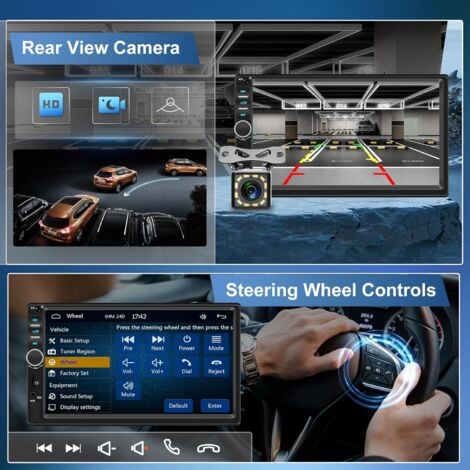Apple Carplay Autoradio 2 Din avec Android Auto Bluetooth Mains Libres 7 Pouces ÉcranTactile Autoradio avec Mirror Link FM/USB/AUX/EQ/TF Commandes au Volant + Caméra de Recul Microphone Télécommande