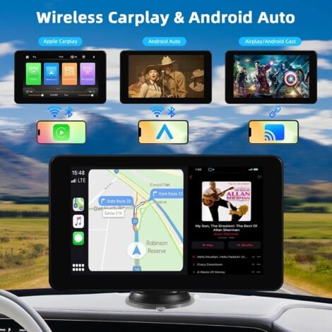 Carplay Voiture pour sans Fil Carplay & Android Auto, 7 Pouces Ecran Carplay Voiture Portable, Drive Buddy Carplay avec Camera de Recul, Bluetooth, Mirrorlink, Assistant Vocal, GPS, FM, AUX
