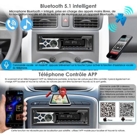 Autoradio avec lecteur CD Bluetooth mains libres, Bluetooth 1 DIN USB/TF/lecteur MP3/AUX in,radio FM/AM, RDS, RCA, fonction de recherche automatique, 60 W x 4, fonction de charge rapide