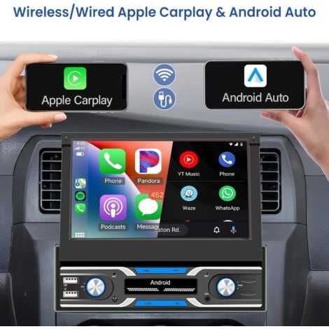 1G+32G Android Autoradio 1 Din avec Navi GPS WiFi DAB Adaptateur 7 Pouces Automatique Rétractable Tactile Autoradio avec Mirror Link Bluetooth FM/RDS/DVR/DAB+/OBD2 Commande au Volant + Caméra de Recul