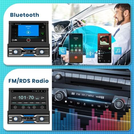 1G+32G Android Autoradio 1 Din avec Navi GPS WiFi DAB Adaptateur 7 Pouces Automatique Rétractable Tactile Autoradio avec Mirror Link Bluetooth FM/RDS/DVR/DAB+/OBD2 Commande au Volant + Caméra de Recul
