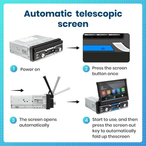 1G+32G Android Autoradio 1 Din avec Navi GPS WiFi DAB Adaptateur 7 Pouces Automatique Rétractable Tactile Autoradio avec Mirror Link Bluetooth FM/RDS/DVR/DAB+/OBD2 Commande au Volant + Caméra de Recul