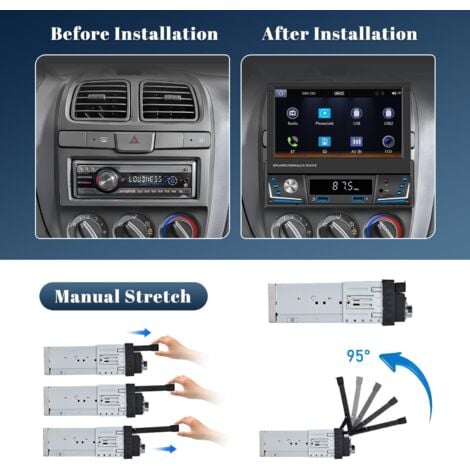 Carplay sans Fil Autoradio Écran Retractable Tactile 7 Pouce, Autoradio 1 Din Wireless Android Auto Poste Radio Voiture Bluetooth FM AM Radio USB AUX TF Caméra de Recul