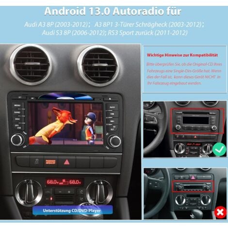 Android 14 Autoradio pour Audi A3 S3 RS3 2003-2012, 7 Pouces Radio avec GPS Navi Dab+ FM RDS 4G WiFi Bluetooth SWC Soutien Carplay Android Auto(Octa-Core, 2GB ROM+64 GB ROM)