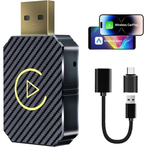 Carplay sans Fil & Android Auto sans Fil pour iPhone，Android Auto Wireless Adaptateur.Bluetooth 5.0 5G, Plug & Play, Ajustement Universel 98% des Voitures, Connexion Automatique