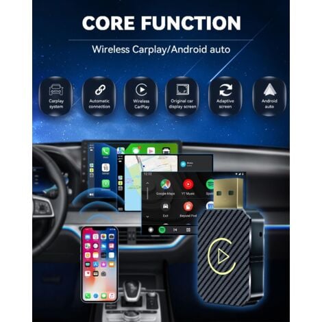 Carplay sans Fil & Android Auto sans Fil pour iPhone，Android Auto Wireless Adaptateur.Bluetooth 5.0 5G, Plug & Play, Ajustement Universel 98% des Voitures, Connexion Automatique