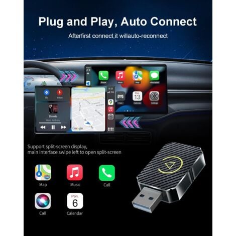 Carplay sans Fil & Android Auto sans Fil pour iPhone，Android Auto Wireless Adaptateur.Bluetooth 5.0 5G, Plug & Play, Ajustement Universel 98% des Voitures, Connexion Automatique