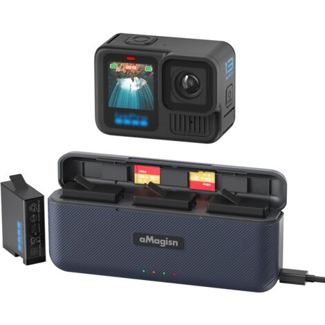 Kit Chargeur Triple Pour GoPro Hero 5-8 - Avec 2 Batteries Et Boîte De Rangement - Noir