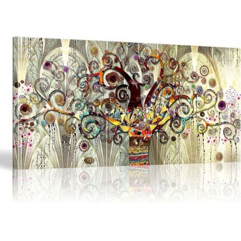 Tableau Mural Moderne 120x90 Cm - Impression Sur Toile Motif Ethnique Fleuri, Pour Salon Ou Chambre
