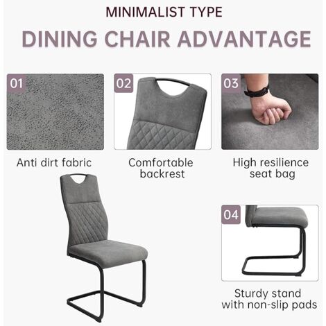 Jecci 4x Chaise de Salle à Moderne Manger Chaise de Cuisine Assise Rembourrée en Velours. Pieds en Métal Stable - Gris 4 Chaise