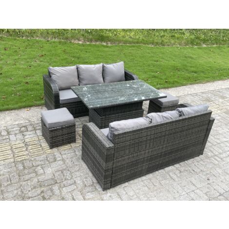 Fimous Outdoor Rotin Meubles De Jardin Canapé Ensemble Table À Manger Hauteur Réglable Table Élévatrice Salon Canapé Petit Tabouret 8 Places (1/4)