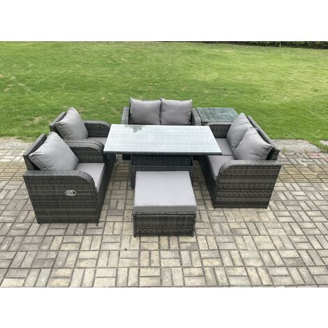 Fimous Rotin Meubles Jardin Salle À Manger En Plein Air Ensemble Patio Hauteur Réglable Table Élévatrice Amour Canapé Chaise avec Table D’appoint (1/5)