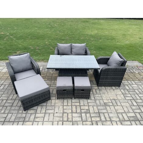 Fimous Osier Pe Rotin Meubles De Jardin Couvert En Hauteur Réglable Table Élévatrice Amour Canapé Chaise Avec 3 Tabourets (1/5)