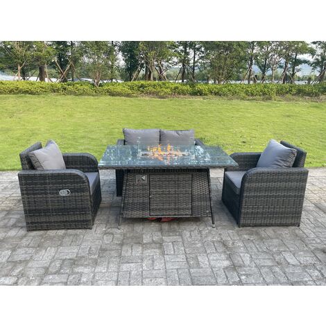 Fimous Dark Mix Grey Rotin Outdoor Garden Furniture Gas Firepit Table Set Chauffage À Gaz Amour Canapé Chaise Longue 4 Places (1/4)