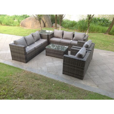 Fimous 8 Places Extérieur Rotin Meubles De Jardin Canapé Set Rectangulaire Table Basse Salon Canapé Chaise Avec Table Basse Latérale (1/2)