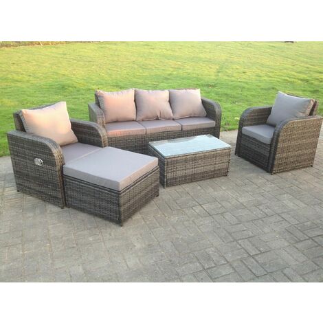 Fimous gris foncé mixte Pe osier rotin mobilier de jardin canapé Chaise réglable Longue 6 places Oblong Table basse (1/3)