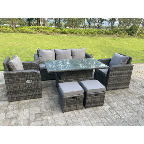 Fimous Dark Mixed Grey Rotin Mobilier De Jardin Extérieur Ascenseur Réglable Table À Manger Ou Table Basse Ensemble Salon Canapé Chaise Longue Repose - Pieds 7 Places (1/4)