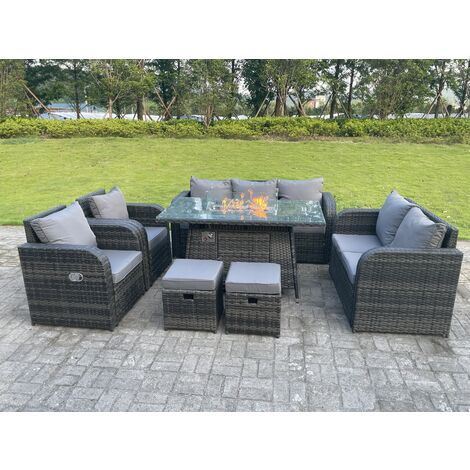 Fimous Dark Mixed Grey Rotin Outdoor Garden Furniture Gas Firepit Table Set Chauffage À Gaz Salon Amour Canapé Chaise Longue Repose - Pieds 9 Places (1/4)