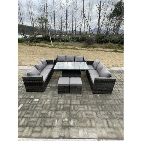 Fimous En Forme De U Extérieur En Rotin Meubles De Jardin Canapé Set Salon Réglable Table Élévatrice Repose - Pieds Gris Foncé Mix (1/4)
