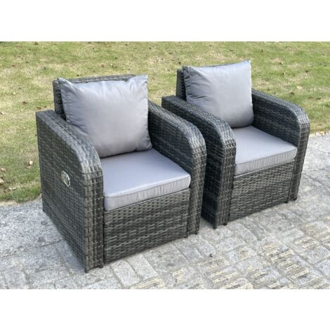 Fimous 2 Pc Gris Foncé Hybride Courbe En Rotin Réglable Chaise Longue Canapé Mobilier De Jardin Extérieur Accessoires (1/3)