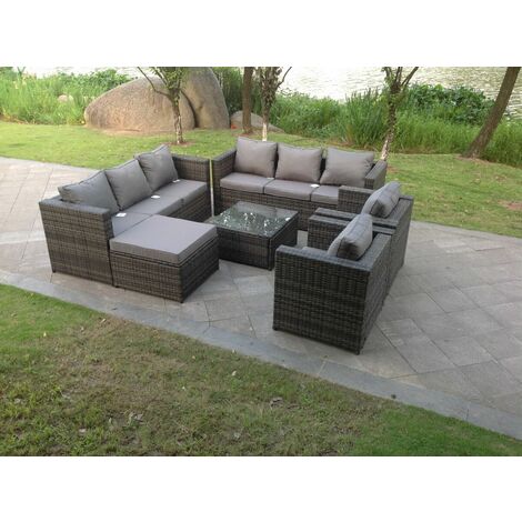 Fimous 9 places gris foncé mixte rotin meubles de jardin canapé set table et chaises (1/2)