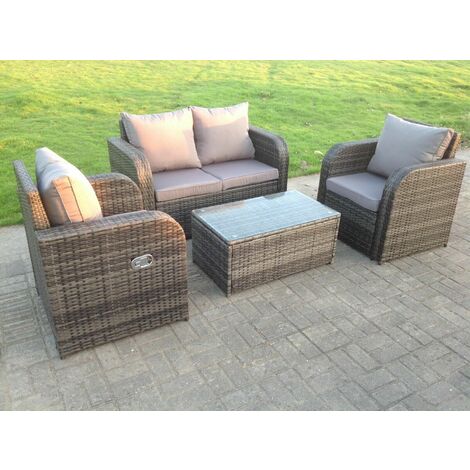 Fimous Gris Foncé Mixte Pe Osier Rotin Meubles De Jardin Ensemble Canapé Ensemble Chaise Longue 4 Places (1/4)