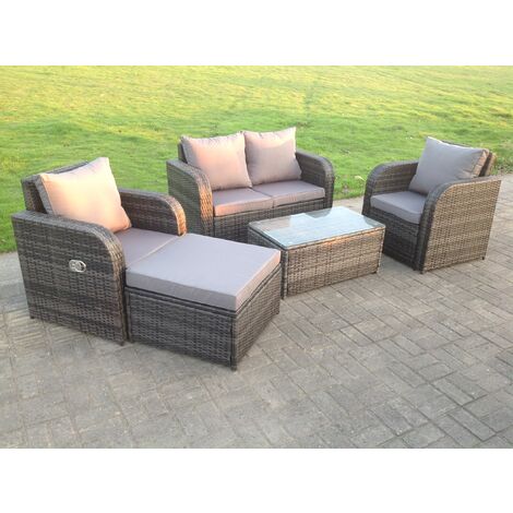 Fimous Rattan Ensemble De Meubles De Jardin Chaises Réglables Canapé Double Siège D'amour Canapé 2 Places Oblong Table Basse Repose - Pieds (1/4)