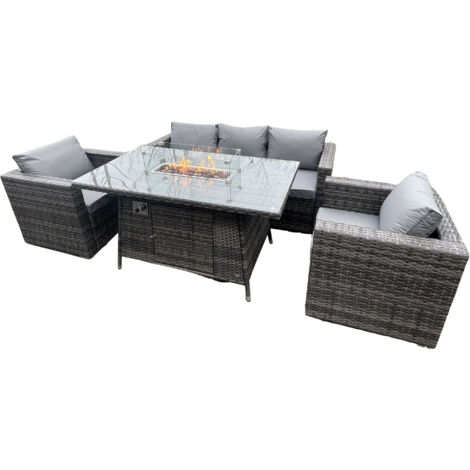 Fimous 5 places extérieur PE rotin meubles de jardin gaz foyer table salon canapé 2 PC fauteuil gris foncé hybride terrasse (1/5)