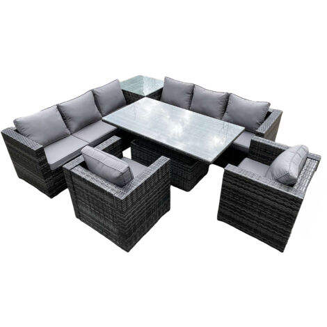 Fimous 8 places PE canapé d'angle en rotin set table à manger réglable set table basse avec 2 fauteuils (1/5)
