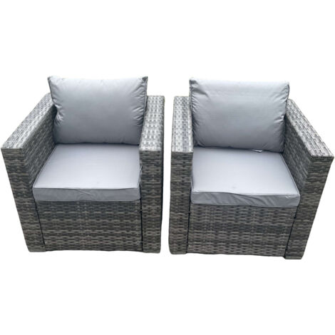 Fimous 2 PC extérieur rotin armoire canapé chaise mobilier de jardin avec siège et coussin gris foncé mixte (1/3)