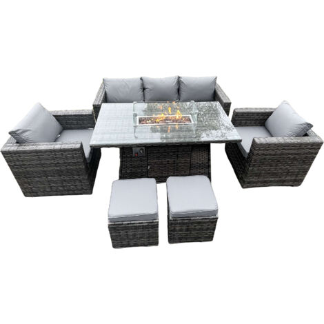 Fimous Outdoor PE rotin meubles de jardin foyer à gaz table salon canapé 2 PC fauteuil 2 PC repose - pieds gris foncé mix terrasse (1/5)