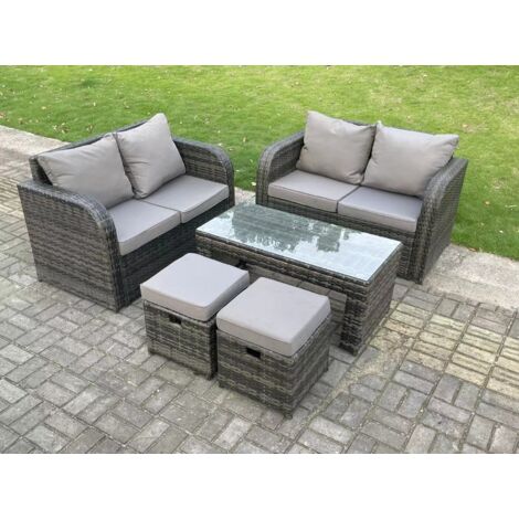 Fimous Gris foncé PE osier rotin ensemble salon de jardin Love canapé 2 personnes ensemble canapé extérieur table basse rectangulaire 6 personnes (1/5)