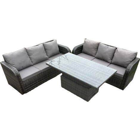 Fimous 6 personnes jardin salle à manger ensemble meubles en rotin extérieur canapé décontracté hauteur réglable table de levage ensemble gris foncé mix (1/5)