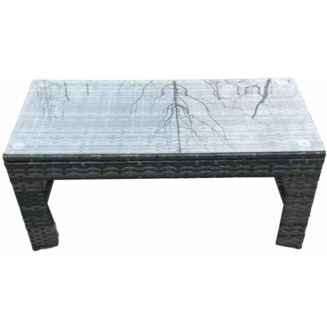 Fimous Rattan oblong table à thé café rectangulaire meubles de jardin extérieur patio accessoires gris foncé Mix (1/5)
