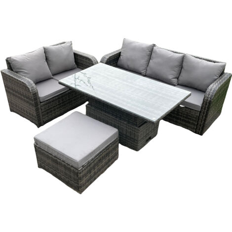 Fimous Extérieur en rotin ensemble salon de jardin hauteur réglable table à manger table à manger canapé décontracté ensemble grand repose-pieds gris foncé mix (1/5)