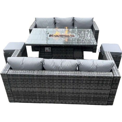 Fimous Outdoor PE rotin meubles de jardin foyer à gaz table salon canapé 2 PC repose - pieds gris foncé mix terrasse (1/5)