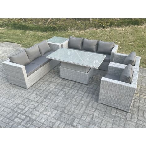 Fimous Salon de Jardin Exterieur Table à manger réglable en hauteur ave canapé 2 Fauteuil Table d'appoint Gris Clair (1/5)