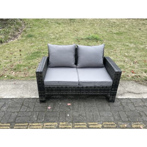 Fimous Dossier haut Rattan Canapé 2 places Double siège Canapé d'amour Mobilier de jardin extérieur ave Coussin (1/5)