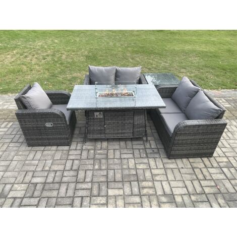 Fimous Salon de jardin en rotin avec Table de foyer à gaz,Tables d'appoint 5 piece Love Sofa set (1/5)