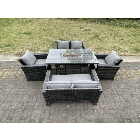 Fimous Ensemble de meubles de jardin en rotin ave Table de foyer à gaz Fauteuil Canapé d'amour 6 Places (1/5)