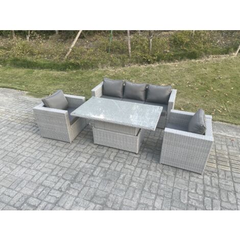 Fimous Salon de Jardin Exterieur Table à manger réglable en hauteur ave canapé 2 Fauteuil Gris Clair (1/5)