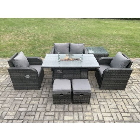 Fimous Meubles de Jardin en rotin Table de foyer à gaz et Chaises avec Tables d'appoint Love Sofa 2 Petits poufs (1/5)